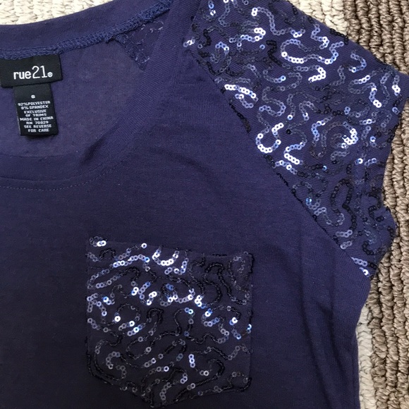 Ladies Junior Rue21 Purple Bling Short Sleeve Tee - Picture 3 of 5